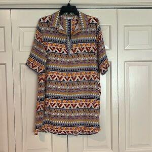 Joy Joy dress size XL.  Multi color Tribal look in blue, yellow gold, russet,etc